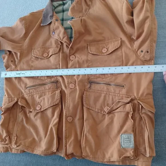 Vintage Pepe Jeans Chore Jacket Mens L Cord Collar Canvas Flannel Lined Barn Y2K - Picture 7 of 11